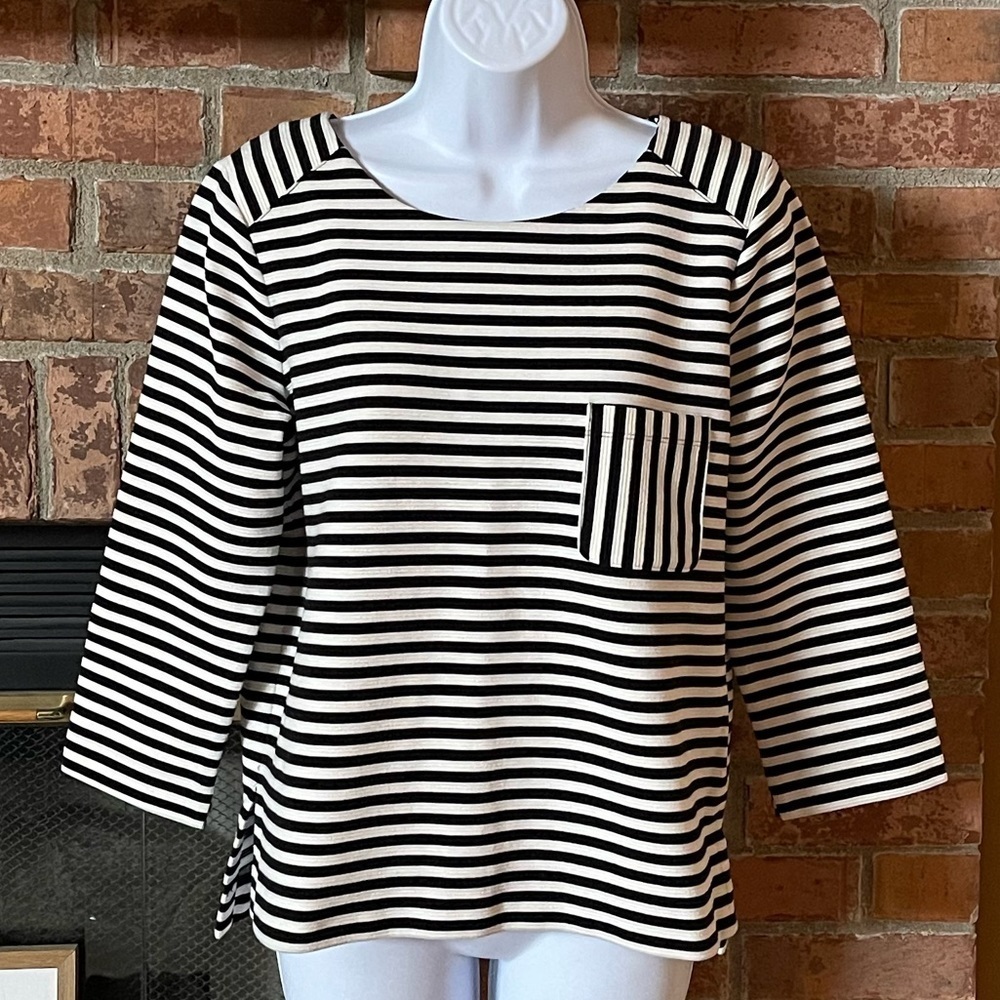 Madewell Striped 3/4 Sleeve Cropped Top